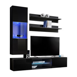 Ensemble Meuble TV FLY S3 avec LED. Coloris noir. Meuble suspendu design pour votre salon.