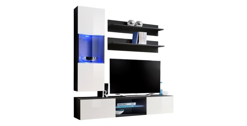 Ensemble Meuble TV FLY S3 avec LED. Coloris noir. Meuble suspendu design pour votre salon.