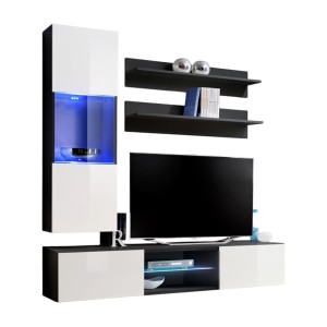 Ensemble Meuble TV FLY S3 avec LED. Coloris noir. Meuble suspendu design pour votre salon.