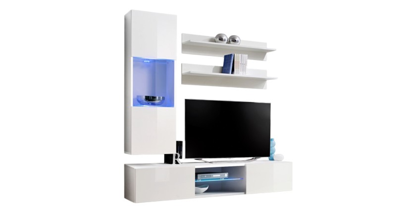 Ensemble Meuble TV FLY S3 avec LED. Coloris blanc. Meuble suspendu design pour votre salon.