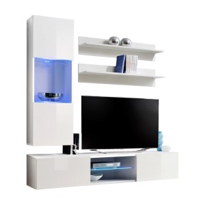Ensemble Meuble TV FLY S3 avec LED. Coloris blanc. Meuble suspendu design pour votre salon.
