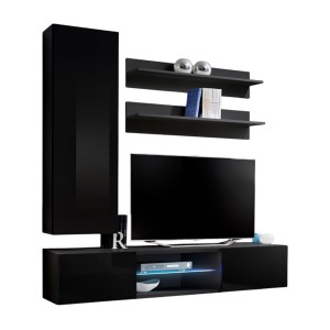 Ensemble Meuble TV FLY S1 avec LED. Coloris noir. Meuble suspendu design pour votre salon.
