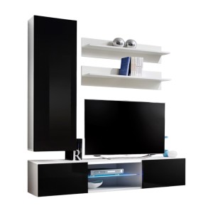 Ensemble Meuble TV FLY S1 avec LED. Coloris blanc et noir. Meuble suspendu design pour votre salon.