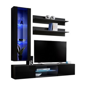 Ensemble Meuble TV FLY S2 avec LED. Coloris noir. Meuble suspendu design pour votre salon.