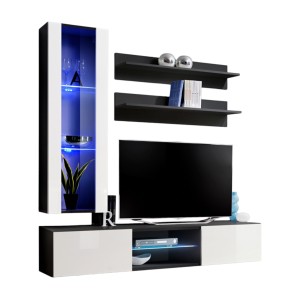 Ensemble Meuble TV FLY S2 avec LED. Coloris noir et blanc. Meuble suspendu design pour votre salon.