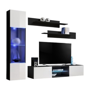 Ensemble Meuble TV FLY R3 avec LED. Coloris noir et blanc. Meuble suspendu design pour votre salon.