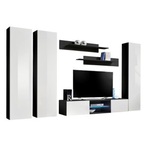 Ensemble Meuble TV FLY P1 avec LED. Coloris noir et blanc. Meubles suspendus design pour votre salon.