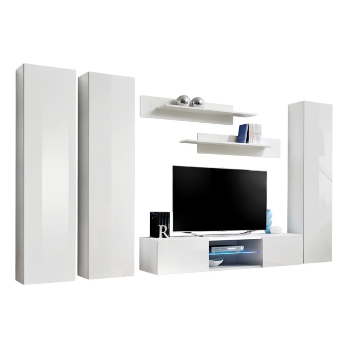 Ensemble Meuble TV FLY P1 avec LED. Coloris blanc. Meubles suspendus design pour votre salon.