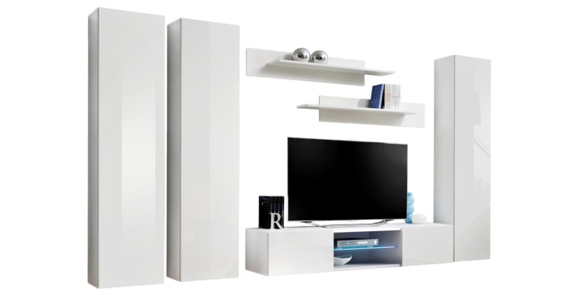 Ensemble Meuble TV FLY P1 avec LED. Coloris blanc. Meubles suspendus design pour votre salon.