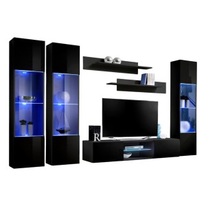 Ensemble Meuble TV FLY P3 avec LED. Coloris noir. Meubles suspendus design pour votre salon.
