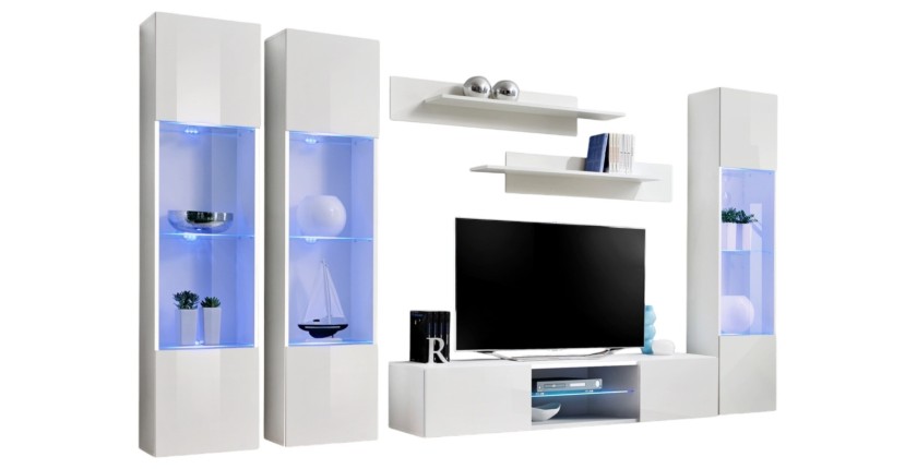 Ensemble Meuble TV FLY P3 avec LED. Coloris blanc. Meubles suspendus design pour votre salon.