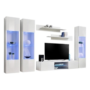 Ensemble Meuble TV FLY P3 avec LED. Coloris blanc. Meubles suspendus design pour votre salon.