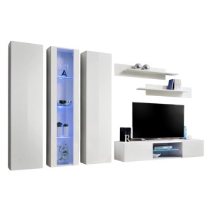 Ensemble Meuble TV FLY P4 avec LED. Coloris blanc. Meubles suspendus design pour votre salon.
