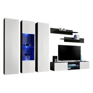 Ensemble Meuble TV FLY P5 avec LED. Coloris noir et blanc. Meubles suspendus design pour votre salon.