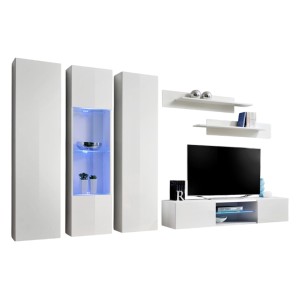 Ensemble Meuble TV FLY P5 avec LED. Coloris blanc. Meubles suspendus design pour votre salon.