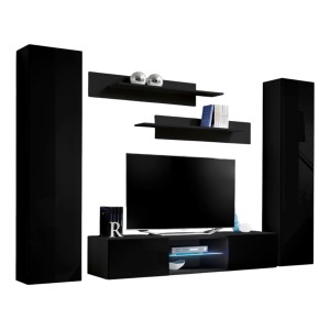 Ensemble Meuble TV FLY O1 avec LED. Coloris noir. Meuble suspendu design pour votre salon.