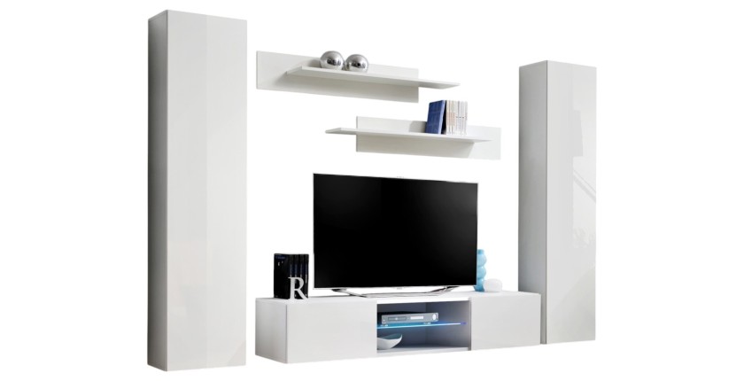 Ensemble Meuble TV FLY O1 avec LED. Coloris blanc. Meuble suspendu design pour votre salon.