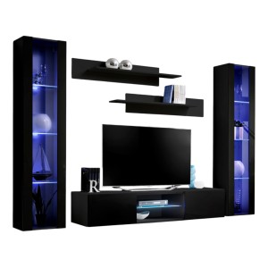 Ensemble Meuble TV FLY O2 avec LED. Coloris noir. Meuble suspendu design pour votre salon.