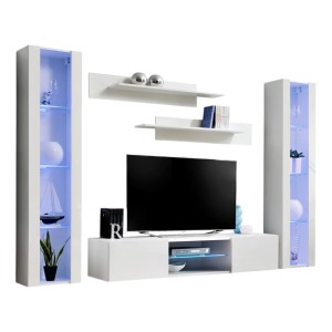 Ensemble Meuble TV FLY O2 avec LED. Coloris blanc. Meuble suspendu design pour votre salon.