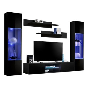 Ensemble Meuble TV FLY O3 avec LED. Coloris noir. Meuble suspendu design pour votre salon.