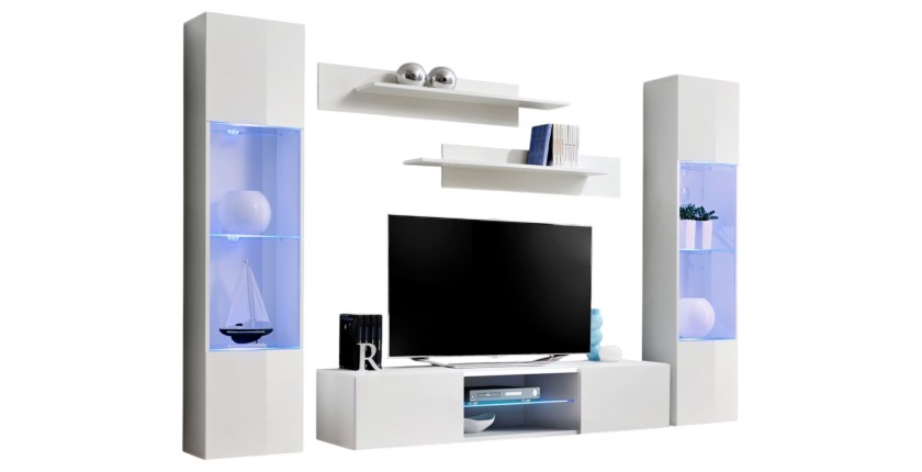 Ensemble Meuble TV FLY O3 avec LED. Coloris blanc. Meuble suspendu design pour votre salon.