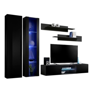 Ensemble Meuble TV FLY O4 avec LED. Coloris noir. Meuble suspendu design pour votre salon.