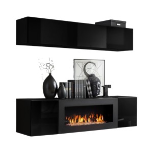 Meubles suspendus avec cheminée décorative collection FLY N1. Coloris noir.