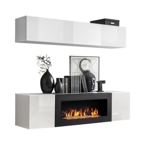 Meubles suspendus avec cheminée décorative collection FLY N1. Coloris blanc.