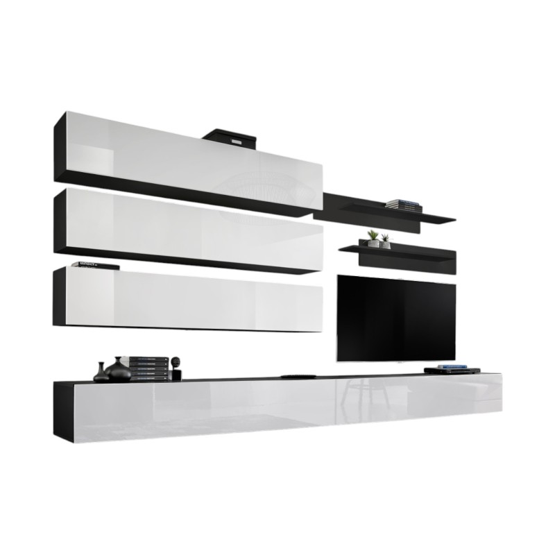 Ensemble de meubles suspendus collection FLY J1 . Coloris noir et blanc.