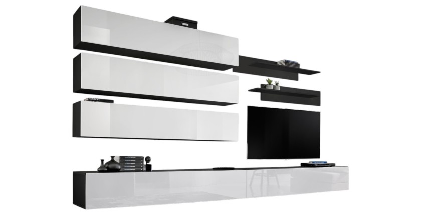 Ensemble de meubles suspendus collection FLY J1 . Coloris noir et blanc.