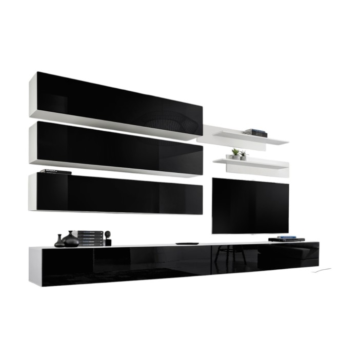Ensemble de meubles suspendus collection FLY J1 . Coloris blanc et noir.