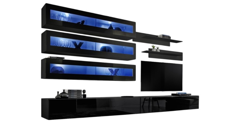 Ensemble de meubles suspendus avec LEDS collection FLY J2. Coloris noir.
