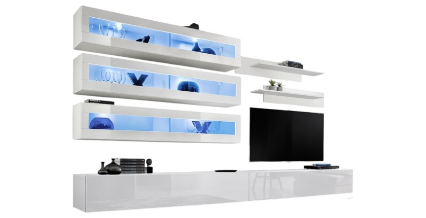 Ensemble de meubles suspendus avec LEDS collection FLY J2. Coloris blanc.
