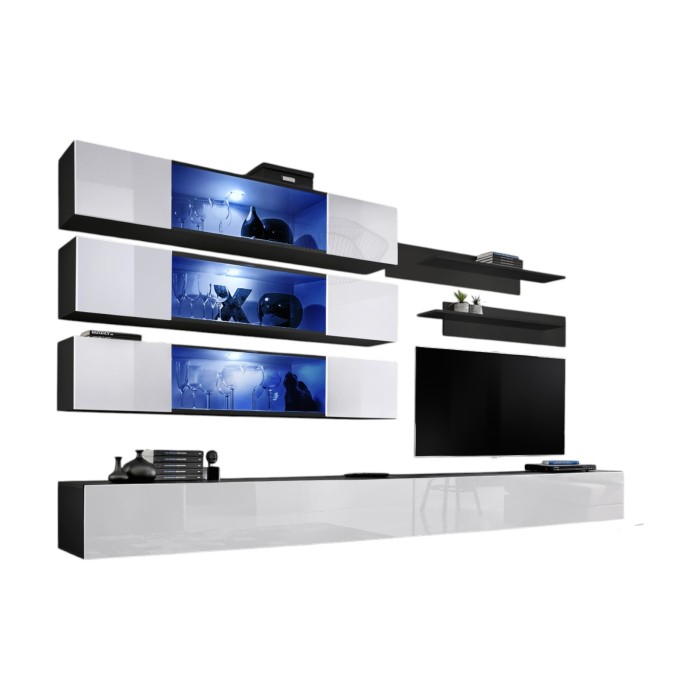Ensemble de meubles suspendus avec LEDS collection FLY J3. Coloris noir et blanc.