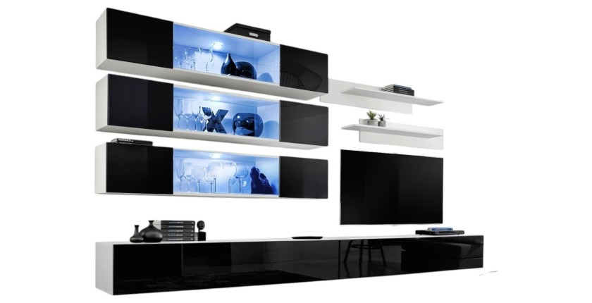 Ensemble de meubles suspendus avec LEDS collection FLY J3. Coloris blanc et noir.