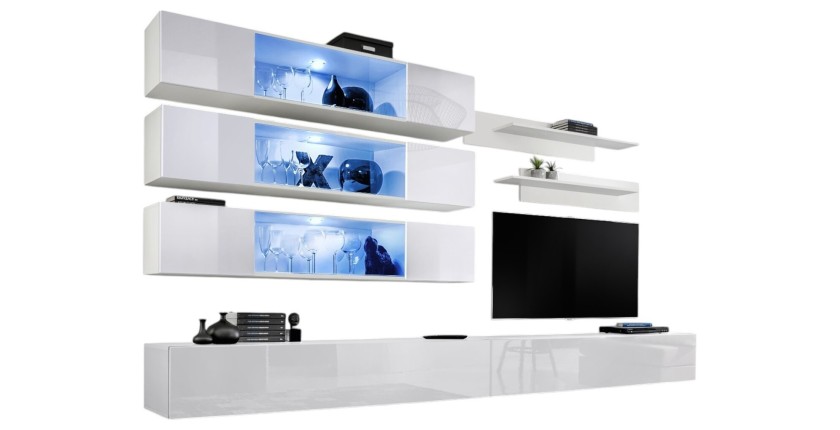 Ensemble de meubles suspendus avec LEDS collection FLY J3. Coloris blanc.