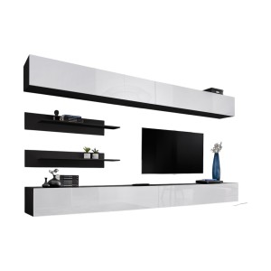 Ensemble de meubles suspendus FLY. Coloris noir mat et blanc brillant.