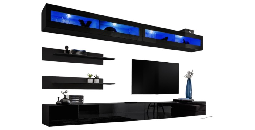 Ensemble de meubles suspendus avec LEDS collection FLY. Coloris noir.