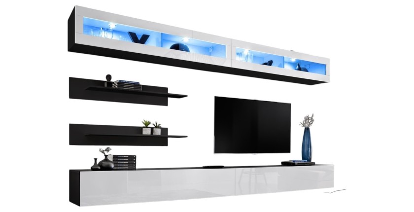 Ensemble de meubles suspendus avec LEDS collection FLY. Coloris noir et blanc.