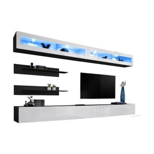 Ensemble de meubles suspendus avec LEDS collection FLY. Coloris noir et blanc.