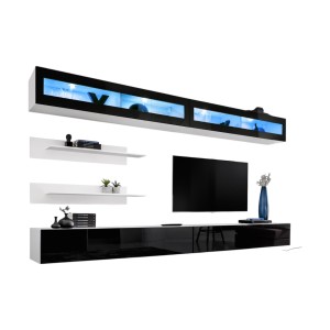 Ensemble de meubles suspendus avec LEDS collection FLY. Coloris blanc et noir.