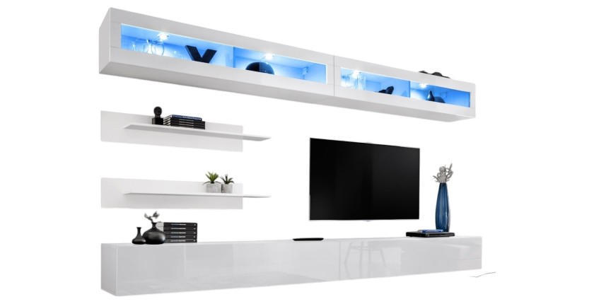 Ensemble de meubles suspendus avec LEDS collection FLY. Coloris blanc.