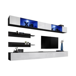 Ensemble de meubles suspendus avec LEDS collection FLY. Coloris noir et blanc.