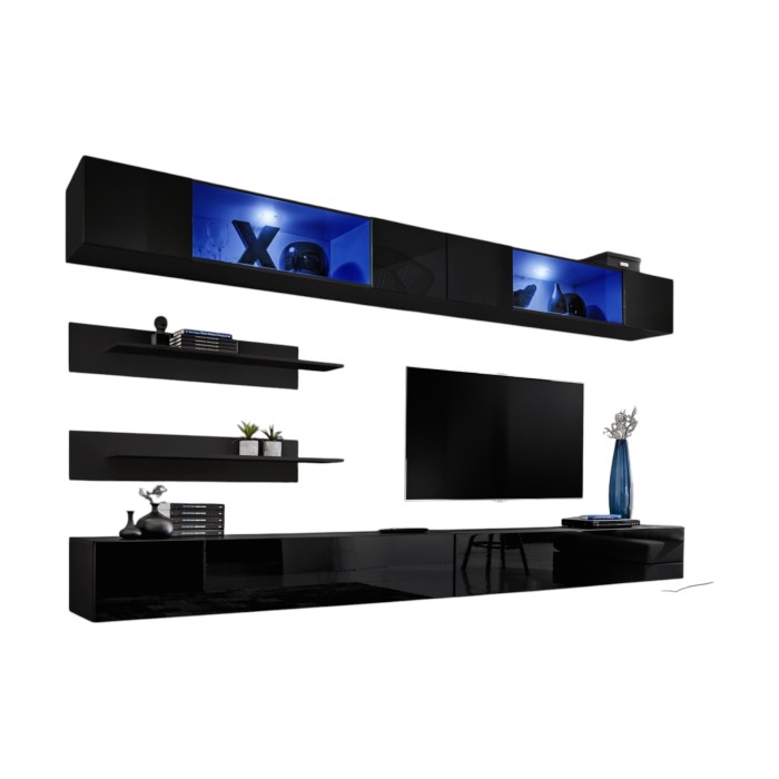 Ensemble de meubles suspendus avec LEDS coloris noir. Collection FLY