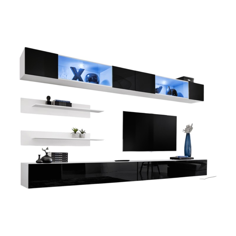 Ensemble de meubles suspendus avec LEDS coloris blanc et noir. Collection FLY.