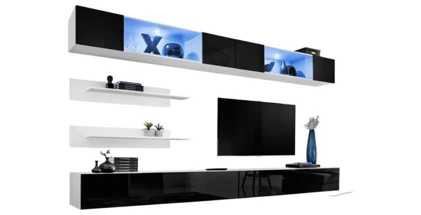 Ensemble de meubles suspendus avec LEDS coloris blanc et noir. Collection FLY.
