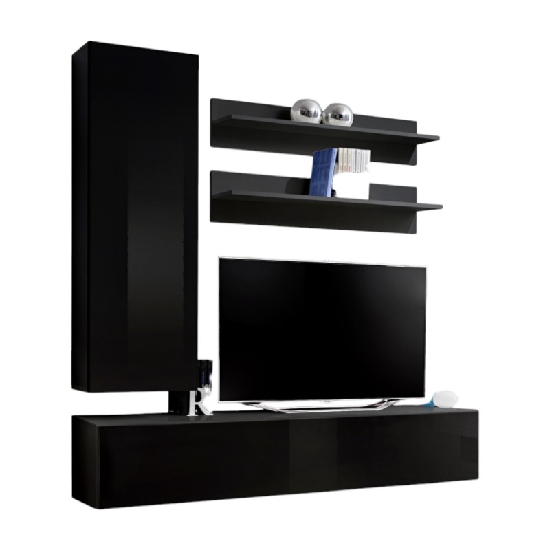 Meuble TV FLY H1 design, coloris noir brillant. Meuble suspendu moderne et tendance pour votre salon.