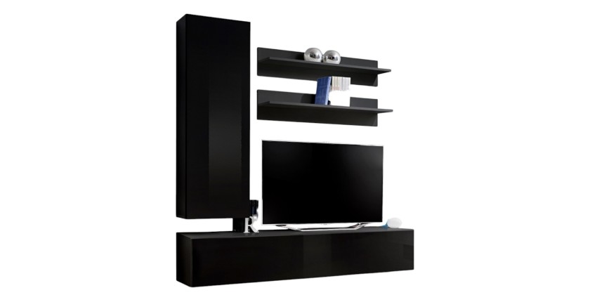 Meuble TV FLY H1 design, coloris noir brillant. Meuble suspendu moderne et tendance pour votre salon.