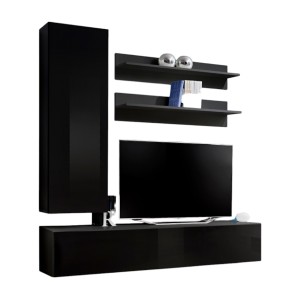 Meuble TV FLY H1 design, coloris noir brillant. Meuble suspendu moderne et tendance pour votre salon.