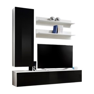 Meuble TV FLY G3 design, coloris blanc et noir brillant. Meuble suspendu moderne et tendance pour votre salon.
